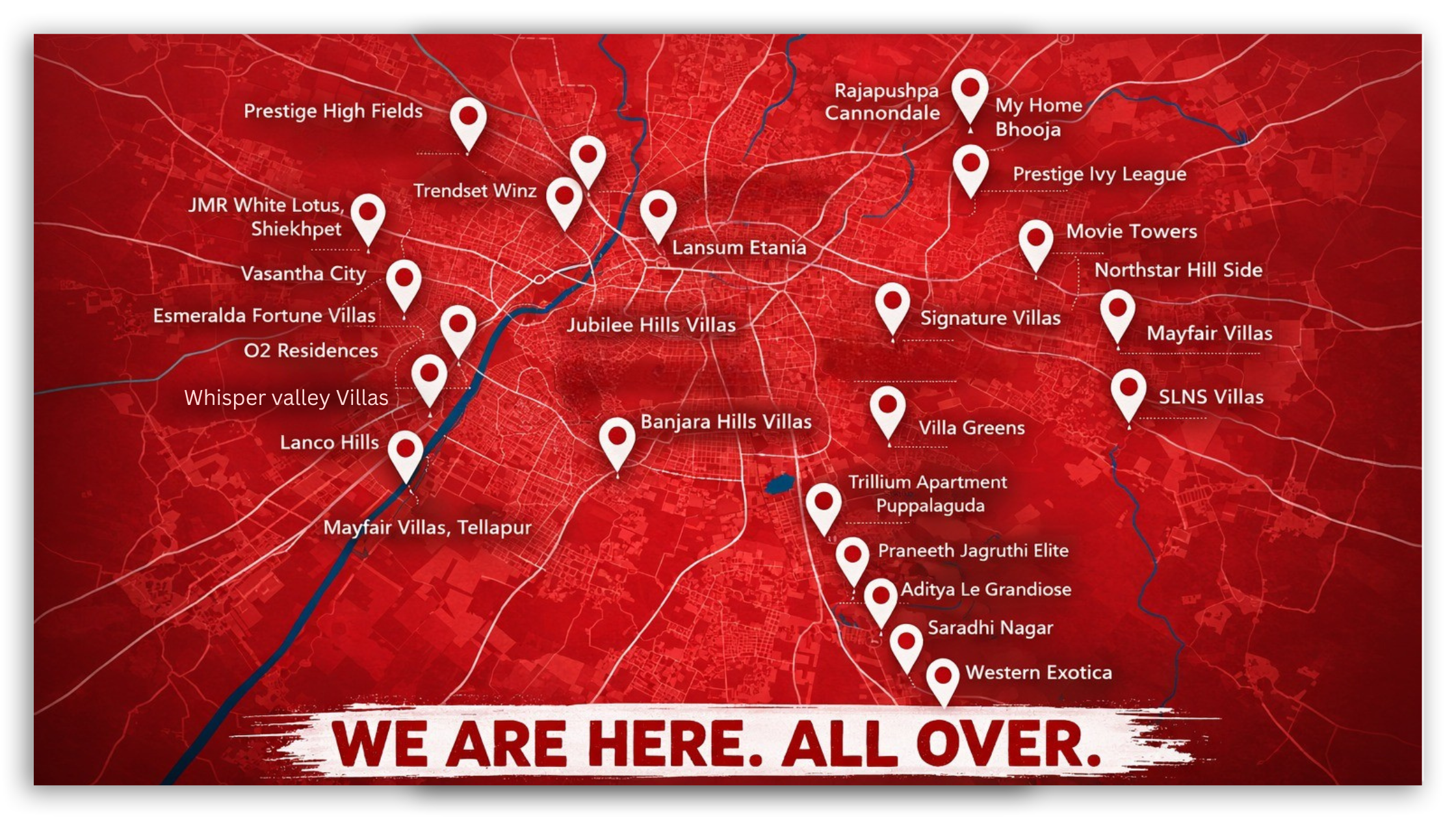 Map of Hyderabad with pins